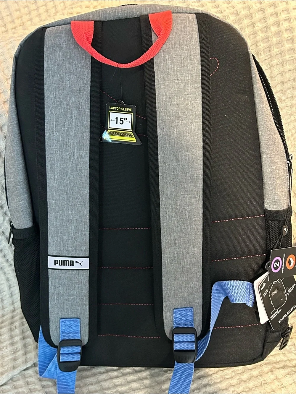 Puma Gray, Black & Mint Backpack with Floral Puma Emblem
